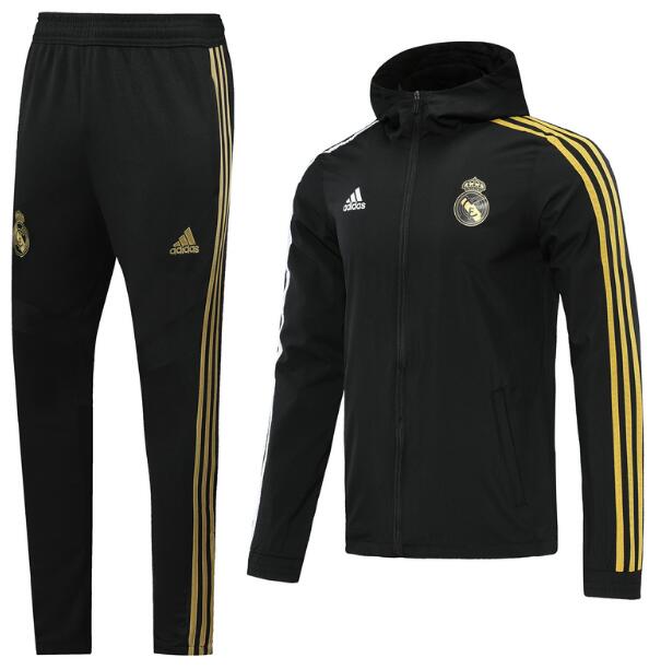 Real Madrid Black Red Hoodie Windbreaker Jacket Suits with Trousers 2020/21